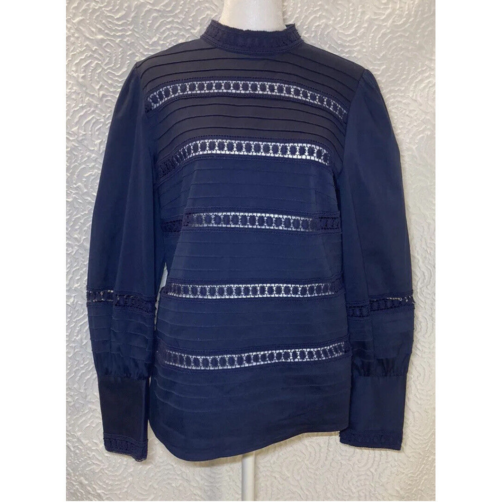 Halogen Nordstrom Womens Blue Puff Long Sleeve Blouse Top Size Small